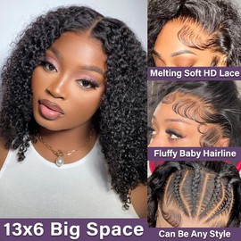 Hihmarm Curly Bob Wig Human Hair 13x6 Hd Lace 100% Human Hair Deep Wave Wigs Pre Plucked Glueless Wig Short Curly Wet And Wavy Human Hair Bob Wigs For Black Women 180 Density Natural Color 14 Inch