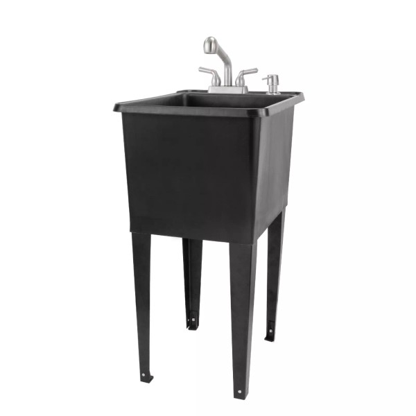 TEHILA SPACE SAVER 16 Gallon Black Utility Sink with Stainless