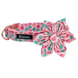 Maca Bates Flower Valentine’s Day Sweet Heart Dog Collar with Flowers for Dogs Adjustable Breakaway Red Collars Accessories Gift for Small Medium Large XL Puppy with Golden Metal Buckle