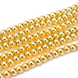 Hematite Beads 4/6 mm for Bracelets Round No Magnet Hematite Gemstones 38 cm 1 Strand (Gold, 4 mm 92 Pieces)