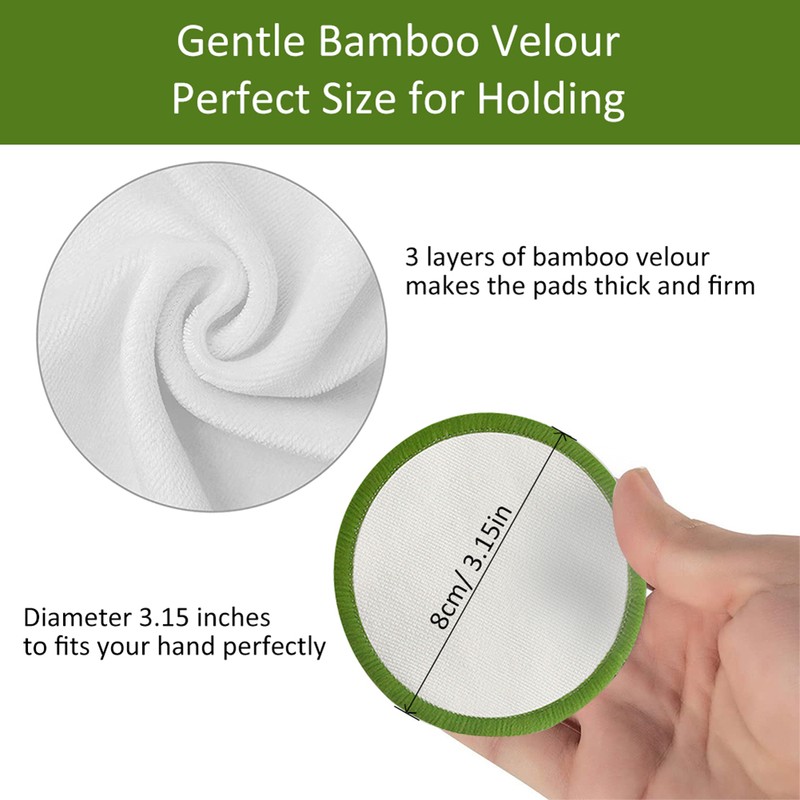 20 Pcs Reusable Makeup Remover Pads Bamboo Washable Cotton Rounds