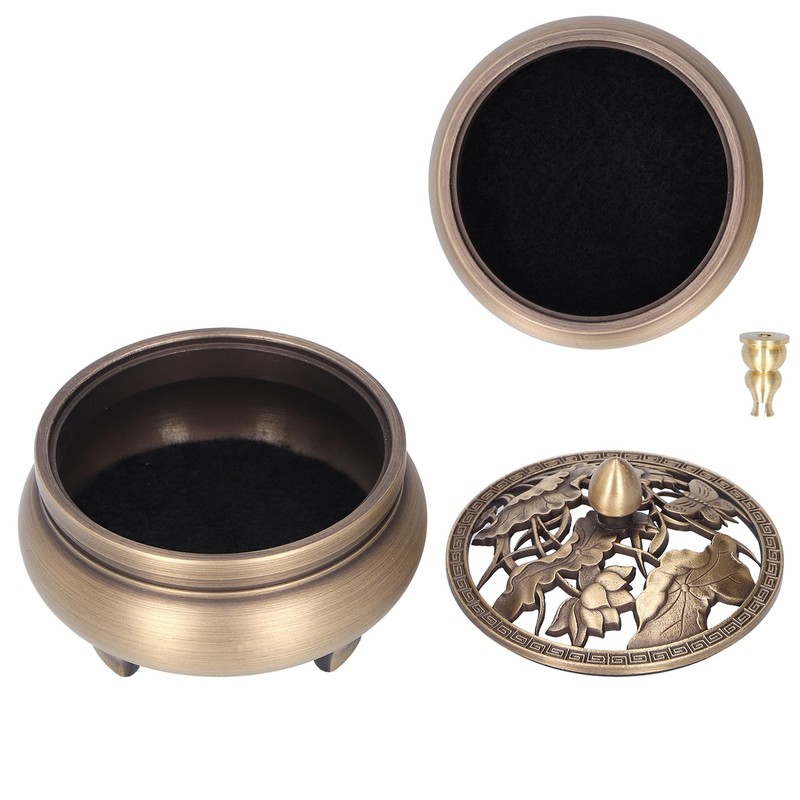 Antique Incense Burner Holder Brass with Lid 3‑Legged Buddha Ornament
