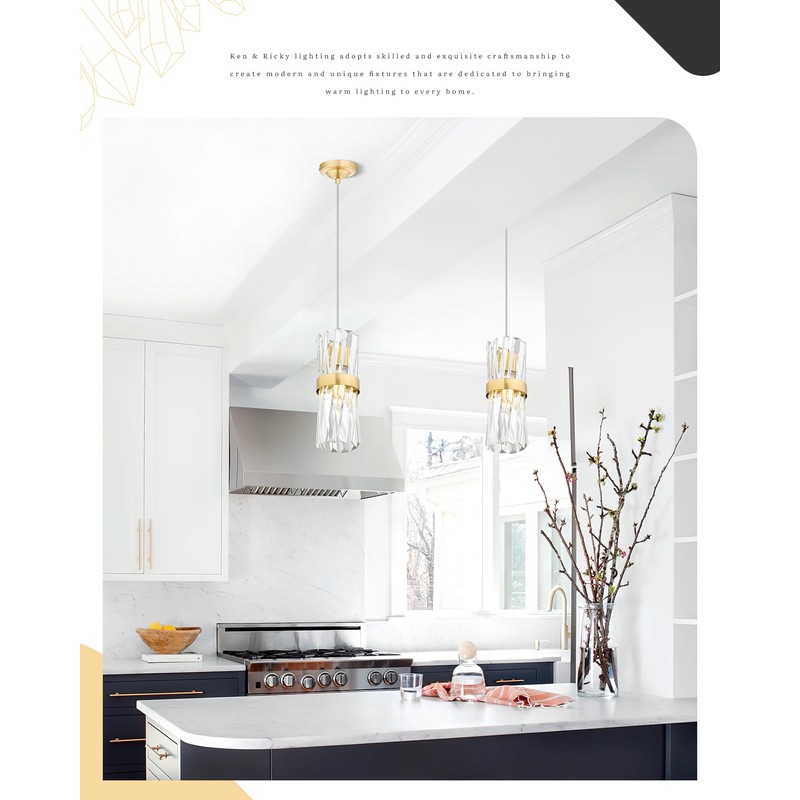 Ken & Ricky Pendant Lights Kitchen Island Gold 3 Pack,Crystal