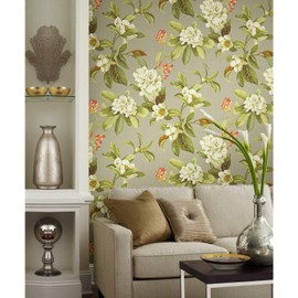 RoomMates Waverly RMK11883RL Live Artfully Peel and Stick Wallpaper (18 in x 18.86 ft) – Easy Application, No Sticky Residue – Taupe and Green