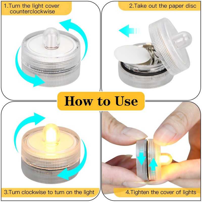 KOABY 12 Pack Submersible LED Lights, Waterproof Tea Lights Flameless