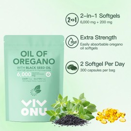 VivoNu Oil of Oregano with Black Seed Oil, Balanced Oil of Oregano Capsules, Organic OreganoOil Softgels,Carvacrol,Thymoquinone, Non-GMO
