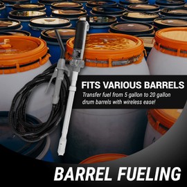 TERA PUMP - Chemical-Resistant 20 Gallon Barrel Pump (Battery Powered Fuel Transfer Pump) Telescopic Intake, 10FT Hose for Methanol, Ethanol, DEF, Mild Solvents, Windshield Washing Fluid