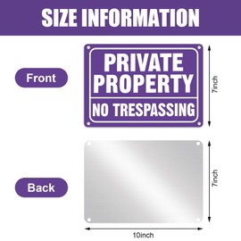 LEIFIDE 12 Pcs No Trespassing Signs Private Property Metal Reflective Aluminum No Trespassing Weatherproof Warning Signs for Property Security Outdoor Yard Home, 7 x 10 Inch(Purple,White)