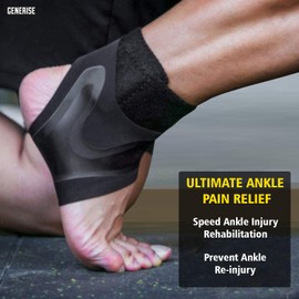 Generise Ankle Supports for Weak Ankles (1 Pair) Adjustable Ankle Brace Provides Compression & Ankle Support for Sprained Ankle, Tendonitis, Ligament Damage & More - Black (Small (Pair))