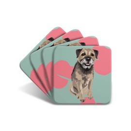 Border Terrier Coaster Set by Artist Leslie Gerry - Set of 4 - Non-Slip - Cork-Backed - Dog Coaster Set