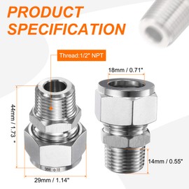 QUARKZMAN Kompressionsverschraubung 18mm Rohraußendurchmesser x 1/2" NPT Gewinde männlich Edelstahl Gerade Kupplung Adapter Kompressionsrohrfitting Verbinder für Öl Gas Wasser