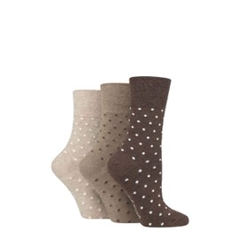 SockShop Gentle Grip Ladies Floral Spotted Patterned and Striped Honeycomb Top Cotton Socks in a Multipack of 3 Assorted Colours Size 4-8 Digital Dots Brown/Neutral 4-8