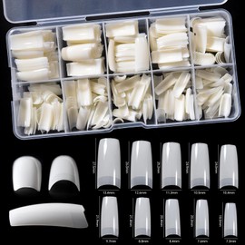 KADS Künstliche Fingernägel mit französischem Sarg, halbdeckend, natürliche und transparente Verlängerungsspitzen für Acryl und Gel, DIY-Maniküre (Natur), 500 Stück
