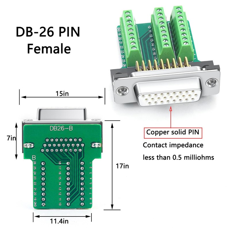 Solderless DB26 Female Breakout Connector High Density D-Sub 26 PIN