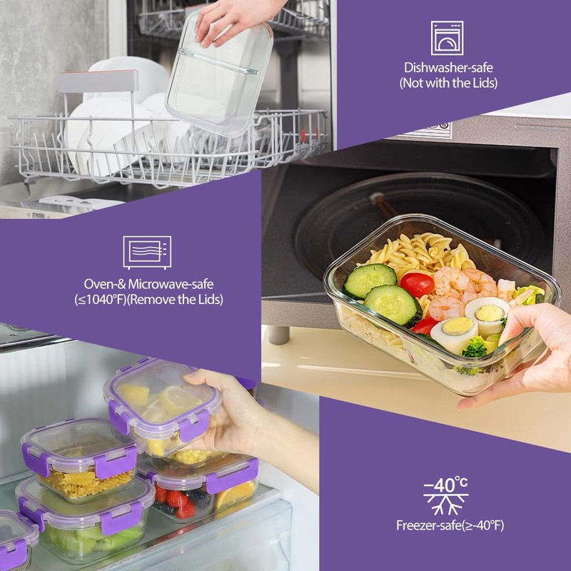 42pcs Glass Food Storage Containers with Lids Set, 21 Containers