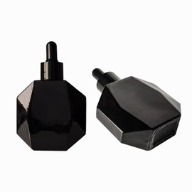 AGENIZ Black Glass Eye Dropper Bottle for Essential Oils 6 Pcs 50ml/1.7oz Diamond Glass Bottles with Dropper, for Perfume Serums Hair Oils and other liquids (-Black, 50ML/1.7OZ)