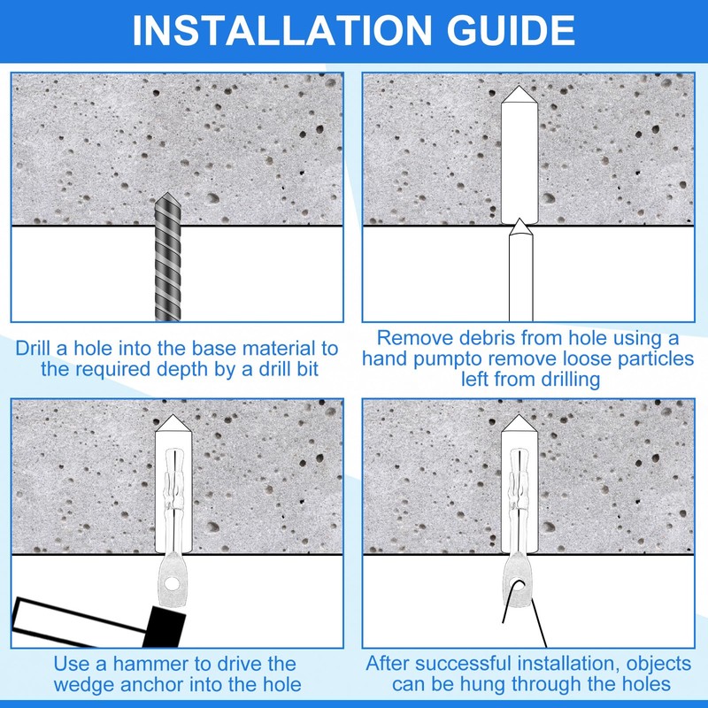 Pasimy 100 Pcs Eye Bolt Wedge Concrete Anchor 1/4 x