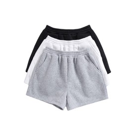 SOLY HUX Girl's 3 Packs Sweat Shorts Elastic Waist Straight Leg Track Shorts Casual Summer Shorts Black Grey White 10Y