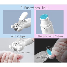 Royal Angels Rechargeable Baby Nail Clippers 20 in 1, Safe Electric Nail Trimmer, Baby Nail Kit, Additional Replacements, Newborn Toddler Toes and Fingernails, Trim and Polish (Rechargeable, Snow)