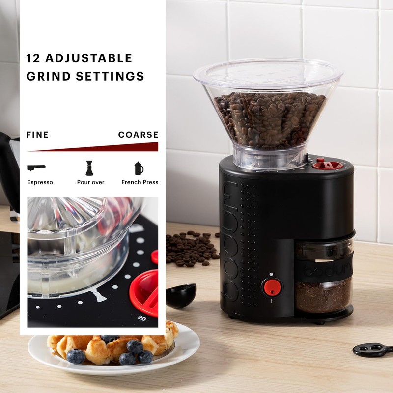 Bodum Bistro Electric Conical Burr Coffee Grinder, Preset Timer, 12
