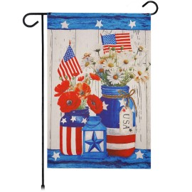 G128 Rustic Mason Jar Patriotic Flowers Garden Flag 12x18 In Lawn Decoration