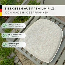 kontor28 - Seat Cushion Felt Handmade in Germany | Seat Cushion Chair 38 x 39 cm Made of rPET Felt Extra Soft and Robust Padding | Seat Cover Chair for Indoor and Outdoor Use | Beige Set of 2