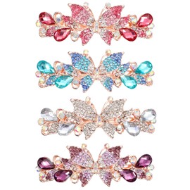 TIESOME 4Pcs Luxury Glitter Hair Barrettes for Women Ladies, Sparkly Rhinestones Butterfly Barrette French Hair Clip Accessories Women Fashion Ponytail Holders Barrette for Mom Daily Wear