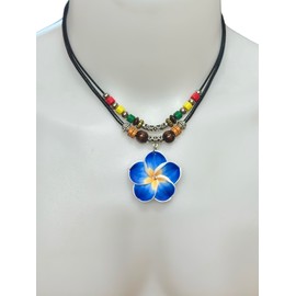Double Layers Hawaiian Plumeria Flower Necklace and Earrings Set – Tropical Hawaiian Jewelry for Women, Luau Party Fashion Accessories (BLUE-4)