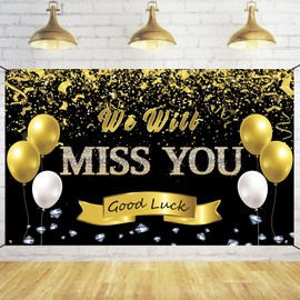 Trgowaul Retirement Farewell Party Decorations, Black Gold We Will Miss You Sign Banner Backdrop Goodbye Party Decorations,Going Away Party Retirement Party Bye Office Work Graduation Party Deco