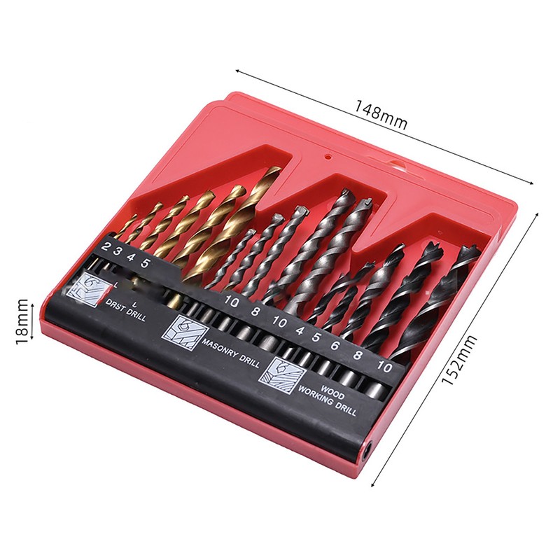 16Pcs Wooden Cement Metal Drill HSS Twist Masonry Woodworking Set
