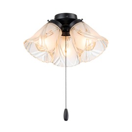 Aspen Creative 22012-3, Three-Light Ceiling Fan Light Kit with Pull Chain, Matte Black Finish with Frosted and Clear Glass Shades, 14" Diameter x 7-3/8" Height