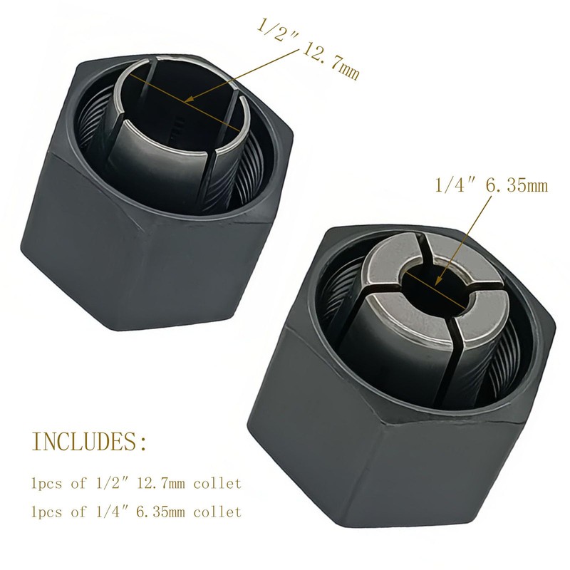 (1/​​2-inch) 12.7mm and（1/4-inch 6.35mm Collet Chuck and Nut Replace for