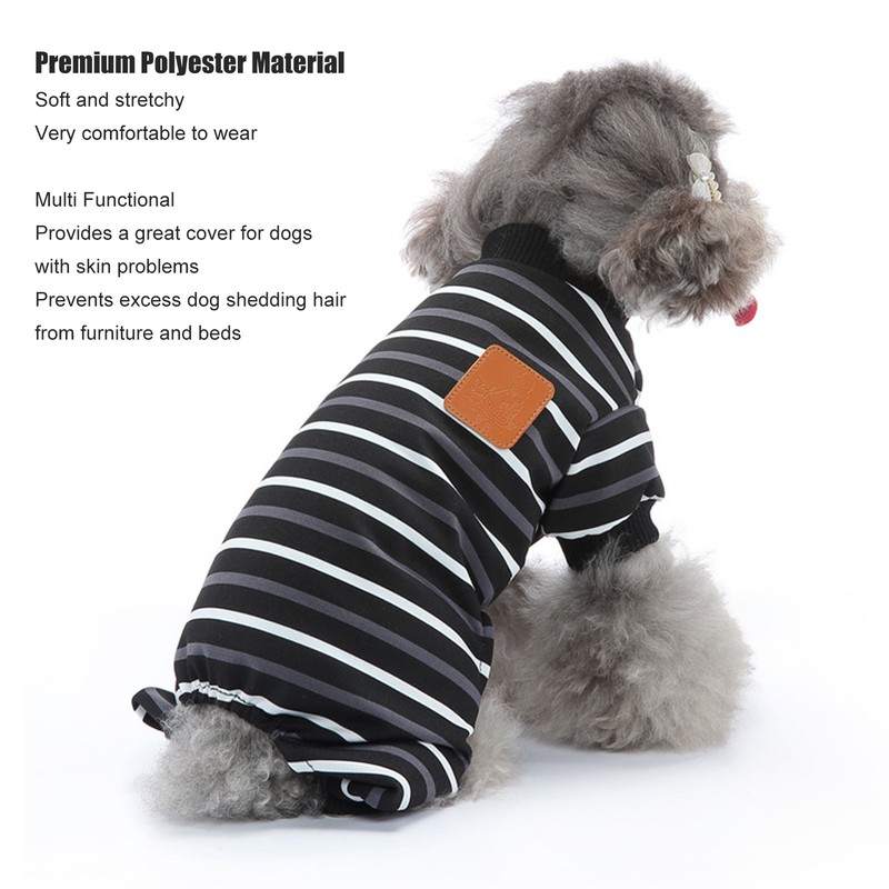Dog Pajamas Warm 4 Legged High Collar Soft Stretchy Striped