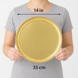 Alisveristime Round Hammered Metal Serving Tray – Ottoman Style, (13.8" Diameter, 17.1 oz), 6-Person, 5 Color Options (Gold)