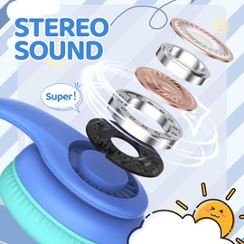 JoySpark Wired Headphones for Kids, 85dB Volume Limit, 3.5mm Kids Headphones with Cord, Adjustable, Stereo Sound Foldable Toddler headsets for School-Blue