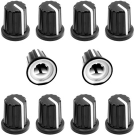 10Pcs 6mm D Type Potentiometer Control Knobs, Plastic Volume Audio Mixer Bass Tone Rotary Knob, for Encoder Electric Guitar Speaker Board DJ Controller Console Control Knob Replacement,Black,16 x 18mm