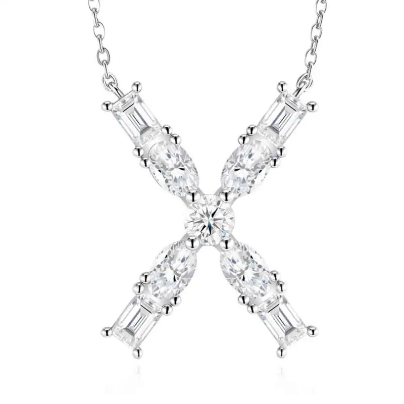 Pass Diamond Tester Letter I Multi Cut VVS Moissanite Necklace