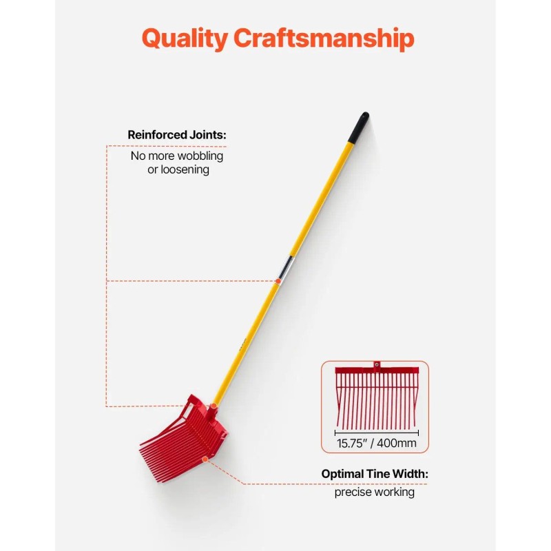 Durable 61-Tine Manure Fork with 18 Angled Fiberglass Handle Long
