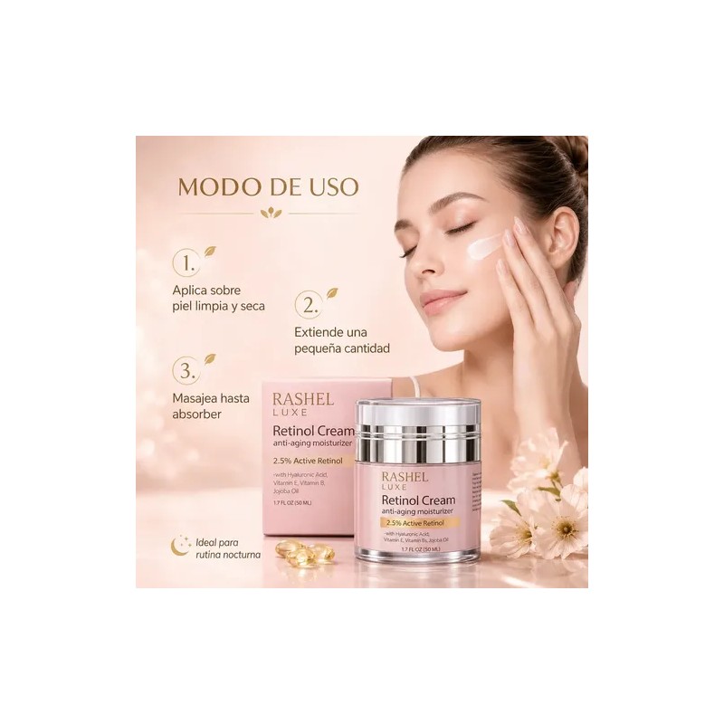 Crema Retinol, 2.5, Vitamina E Y B5, Aceite Jojoba, Arrugas