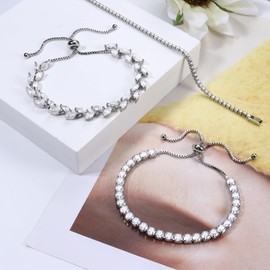 Dochais Pack of 3 Tennis Bracelet Women's Silver Gold Diamond Bracelet Women's Bracelet Cubic Zirconia Glitter Bracelet Women's Bracelet Women's Rhinestone for Women Girls Wife Mother Jewellery Gift,