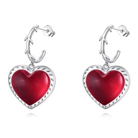 POPLYKE Red Heart Earrings for Women Sterling Silver Heart Glass Earrings Gothic Jewelry Y2k Gift for Girls