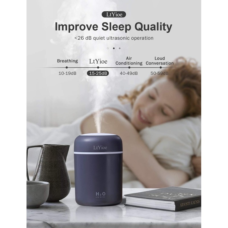 LtYioe Colorful Cool Mini Humidifier, USB Personal Desktop Humidifier for