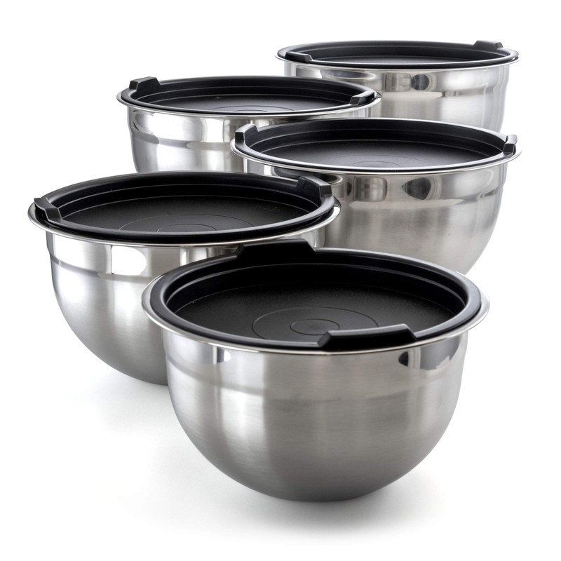 Megachef Stackable Mixing Bowl Set with Lids, 5 Piece Assorted