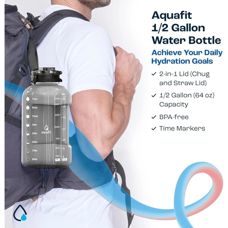 Aquafit 64 oz Water Bottle with Time Marker - Straw