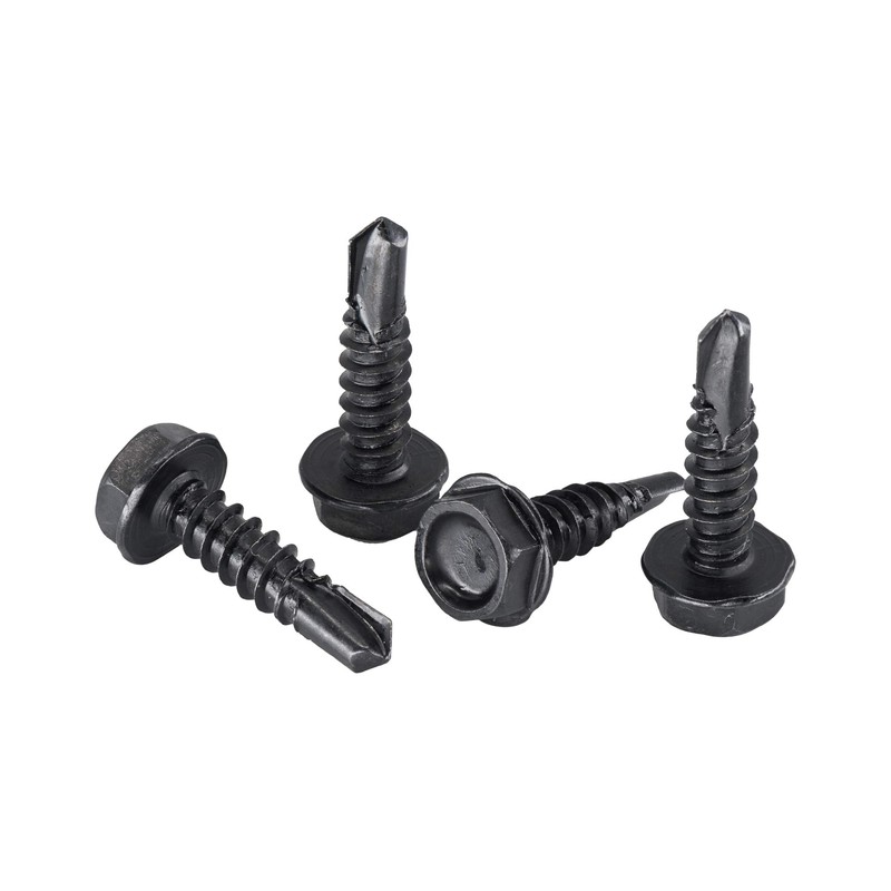#8 x 1 in. Black Exterior Self Drilling Screws, Hex