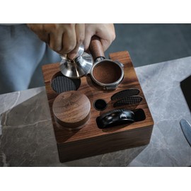 KNODOS Walnut Espresso Tamping Station 54mm for Breville Machines Espresso Accessories Organizer Tamper Distributor Portafilter Holder and Multi Accessory Storage