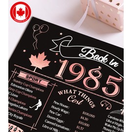 40th Birthday Card, Jumbo 40th Anniversary Card, CANADA 25x20cm Back in 1985, Rose Gold Happy 40th Birthday Card for Woman, Mother, Mother-in-law, Aunt, Sister, Funny 40 Birthday Gifts for Wife, Her
