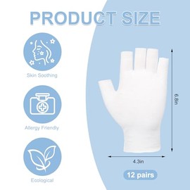 12 pares de guantes humectantes blancos sin dedos, guantes de algodón para manos secas para dormir, diseño de pantalla táctil sin dedos, reutilizables