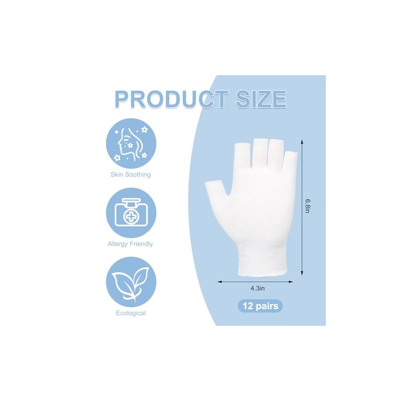 12 pares de guantes humectantes blancos sin dedos, guantes de