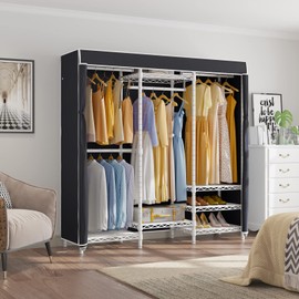 VIPEK V5C Covered Clothes Rack Heavy Duty Portable Closet Wardrobe, Freestanding White Metal Clothing Rack with Black Dustproof Cover, Adjustable Custom Closet Rack, 57.9"L x 17.3"W x 76.4"H (Medium)